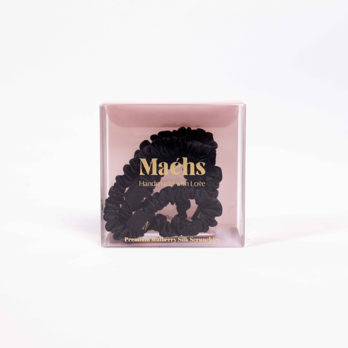 Maéhs Set van 3 scrunchies klein, haaraccessoires - haarelastiekjes - 100% moerbei zijde, kwaliteit 22 Momme - Kleur Zwart - cadeautip