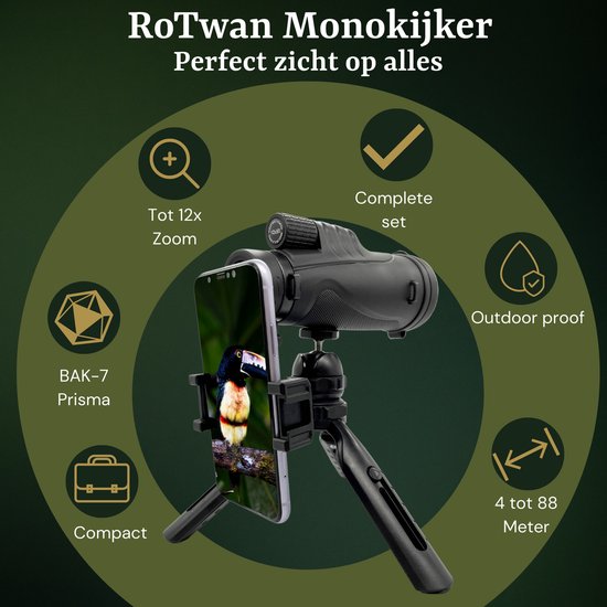 Rotwan Monokijker - Monoculair - Monoculair Verrekijker - Spotting Scope - Complete set