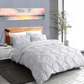 wit beddengoed, 220 x 240 cm, luxe pintuck, plissé vouwen, microvezel, omkeerbaar dekbedset, effen tweepersoonsbed, dekbedovertrek met ritssluiting en 2 kussenslopen 80 x 80 cm