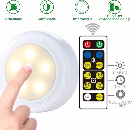 3-pack Draadloze ledlampjes met afstandbediening - Batterijen - Warm & Wit  - Afstand... | bol.com