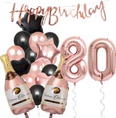Ballon Numéro Anniversaire 80 Ans 80 - Paquet de Fête Ballons Snoes Pop The Bottles - Décoration Rose Zwart