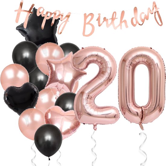Snoes Ballonnen 20 Jaar Feestpakket – Versiering – Verjaardag Set Liva Rose Cijferballon 20 Jaar - Heliumballon