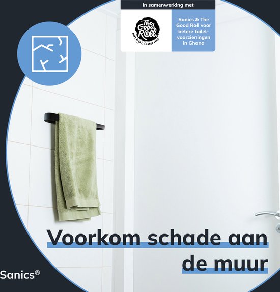 Sanics Handdoekrek Zwart Zonder Boren 45 CM - Zelfklevende Handdoekstang - Handdoekhouder - Badkamerrek voor Handdoeken RVS