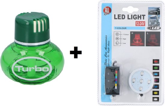 Turbo Lemon luchtverfrisser inclusief ledverlichting 12/24 volt met dimmer in 7 kleuren met aanstekerplug