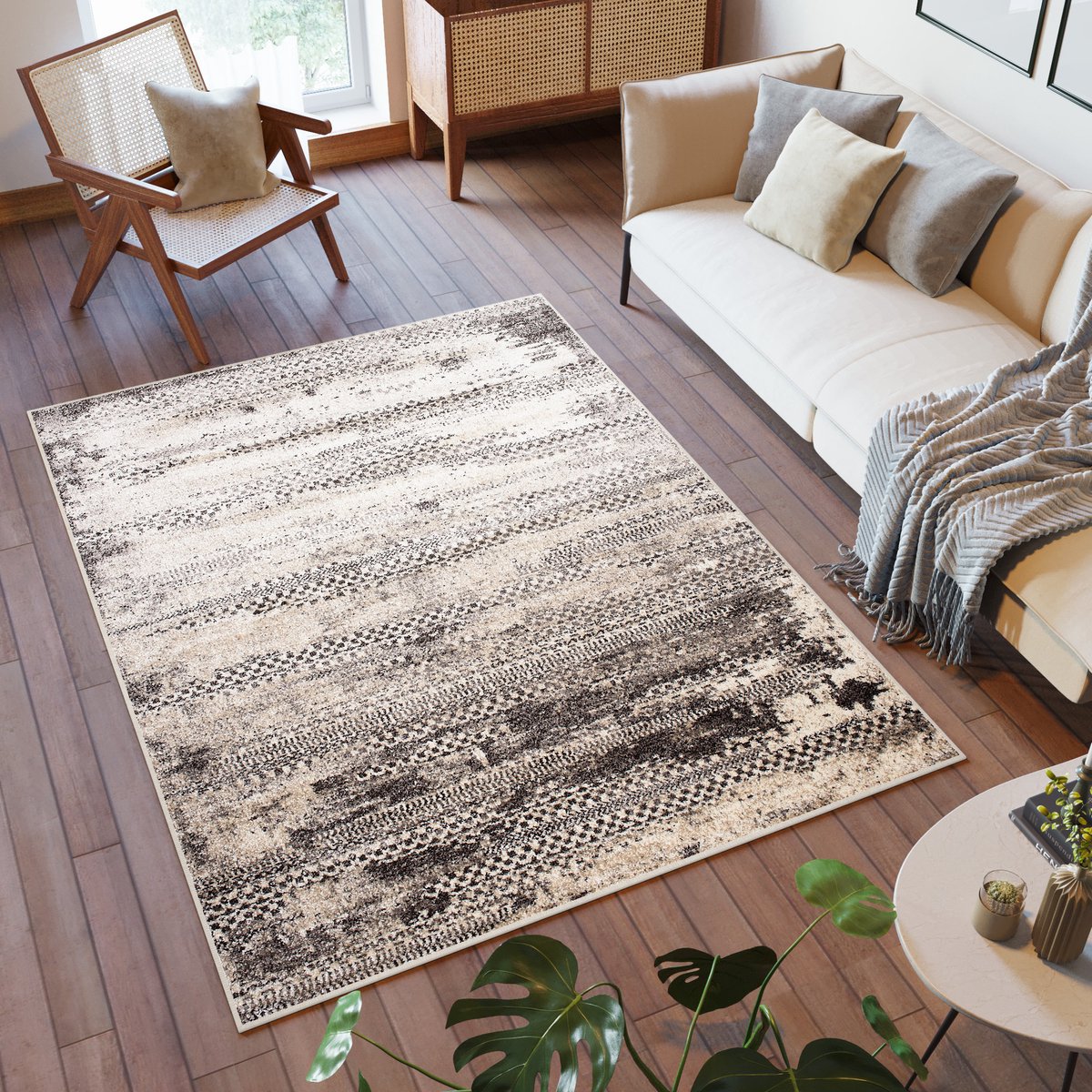 Tapiso Petra Vloerkleed Modern Beige Laagpolig Tapijt Maat- 140x200 Bruin Creme 2