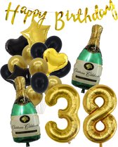 38 Jaar Verjaardag Cijferballon 38 - Feestpakket Snoes Ballonnen Pop The Bottles - Zwart Goud Groen Versiering