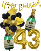 43 Jaar Verjaardag Cijferballon 43 - Feestpakket Snoes Ballonnen Pop The Bottles - Zwart Goud Groen Versiering