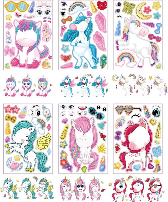 6/12 feuille Kawaii licorne Enfants autocollant bricolage faire un