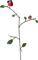 Floz Design tuinsteker roodborst op tak - vogelbeeld roodborst met jong - tuindecoratie die lang meegaat - fairtrade van gerecycled metaal