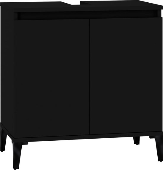 vidaXL - Zwart Wastafelonderkast - 1 deur 4 lades - Hout en metaal - 80x33x60 cm | Leen Bakker