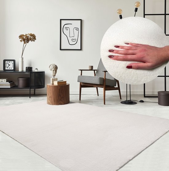 Paco Home Hoogpolig Vloerkleed Rond Woonkamer Shaggy Modern Langpolig Imitatiebont Pluizig Effen, Maat: 80 cm rondje, Kleur:Antraciet