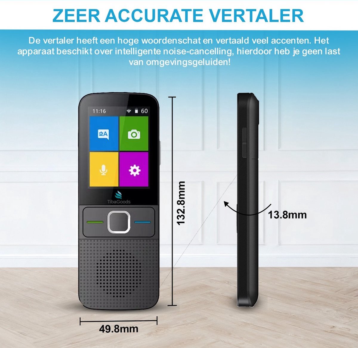 Afbeelding 2 van TibaGoods - Vertaalcomputer - Vertaal Apparaat - Zwart - Slimme Vertaler - 137+ Talen - Draagbare Vertaler - Lange Batterijduur