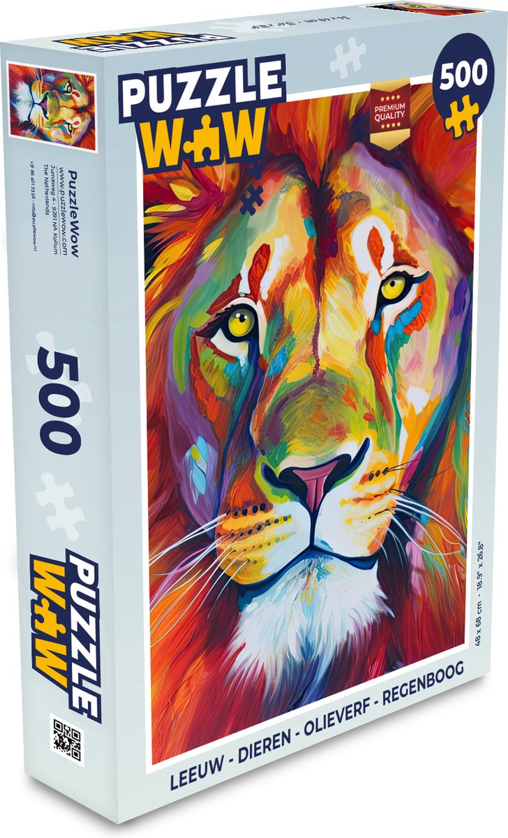 Puzzel Leeuw - Dieren - Olieverf - Regenboog - Legpuzzel - Puzzel 500 stukjes