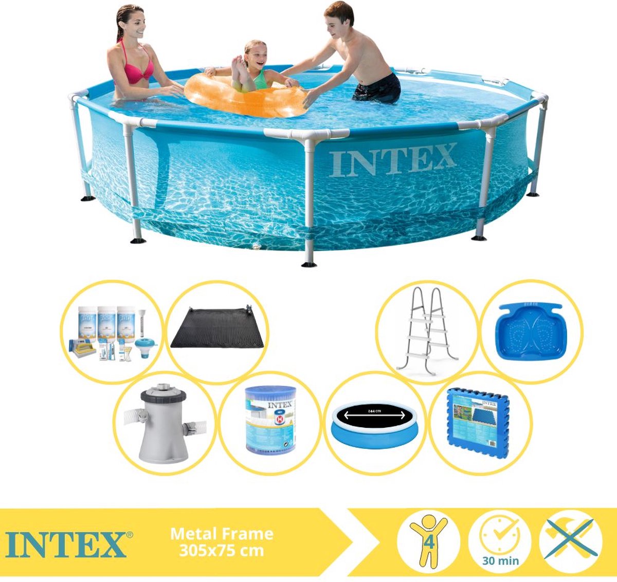 Piscine Cadre Rectangulaire Intex - Piscine Hors Sol - 300x200x75 cm -  Inclus Solar