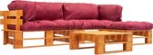 vidaXL-4-delige-Loungeset-pallet-met-rode-kussens-hout