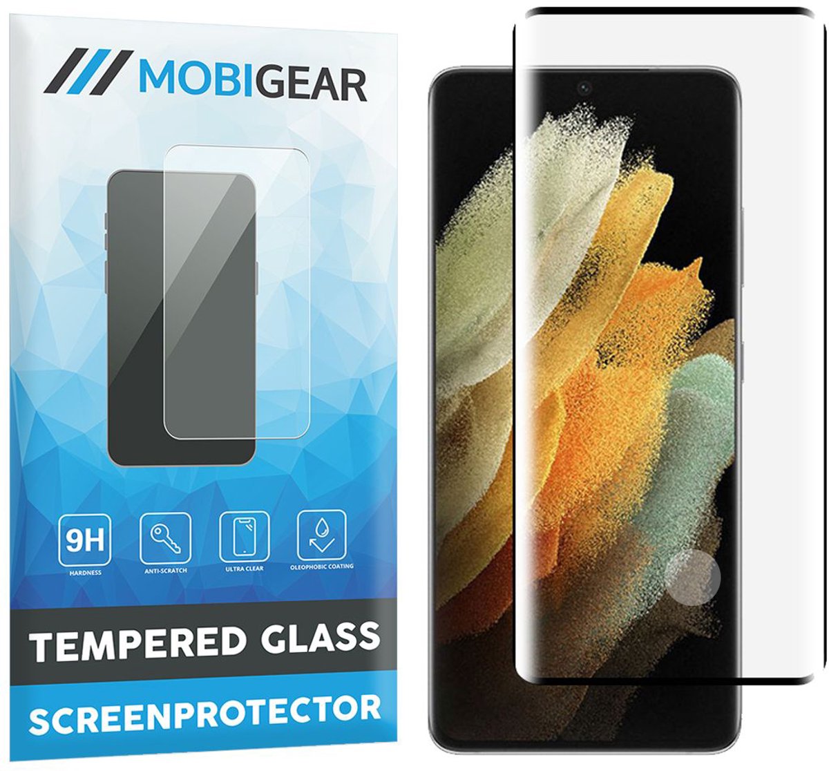Mobigear Screenprotector geschikt voor Samsung Galaxy S21 Ultra Glazen | Mobigear Curved Screenprotector - Case Friendly - Zwart