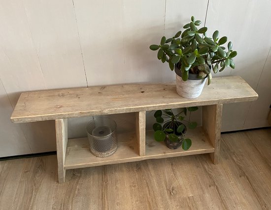 Banc en bois d'échafaudage 100 cm avec 2 compartiments - chute de bois - bois usagé - 100x19,5x47 cm