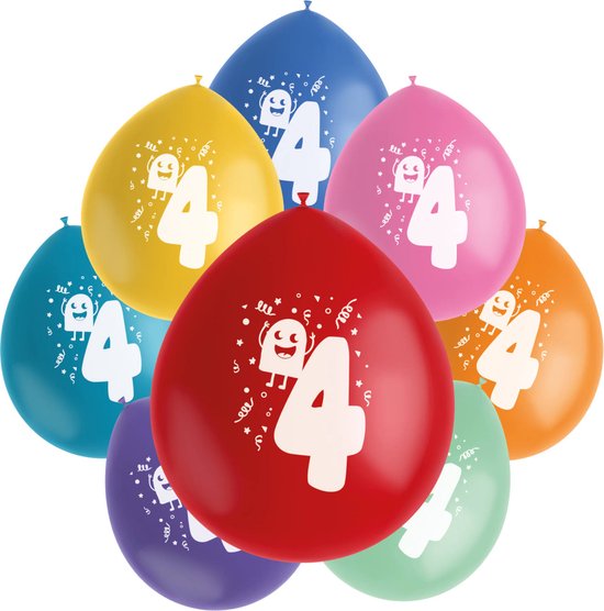Folat - Ballonnen Color Pop Monsters 4 Jaar 23 cm - 8 stuks