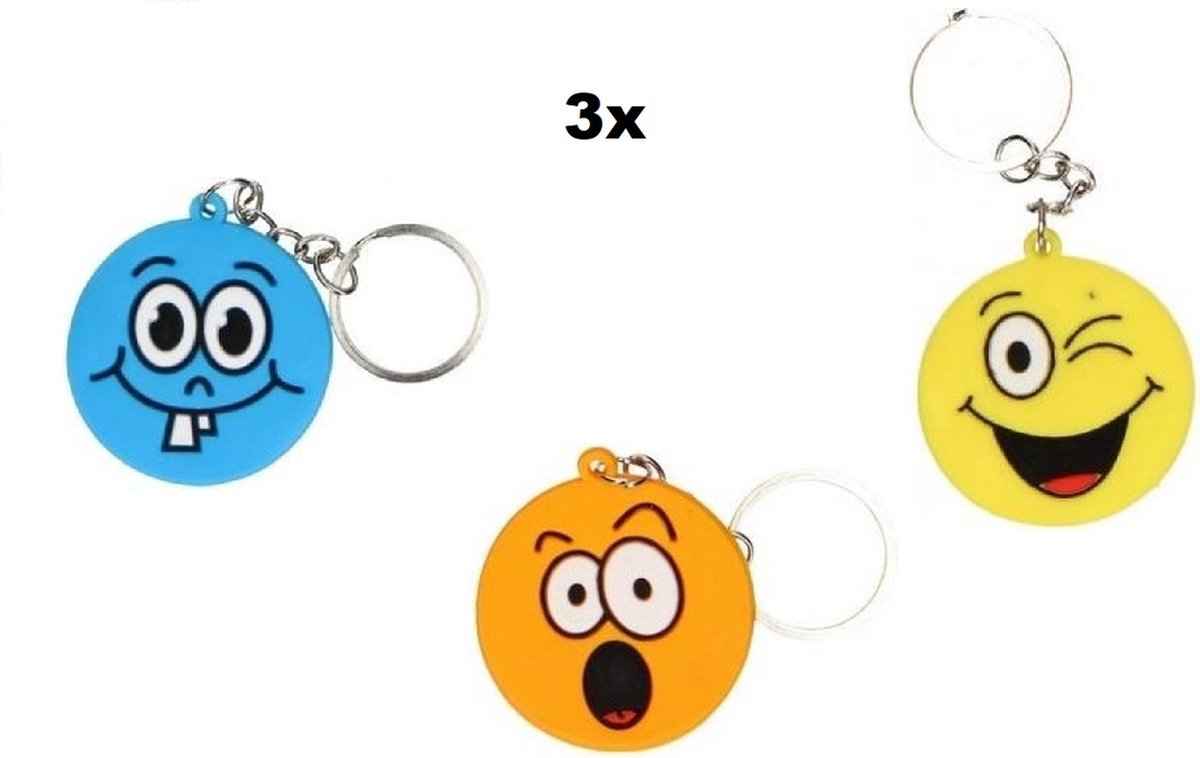 3x Porte-clés emoji ass.funny day - Smiley 4cm - Porte-clés