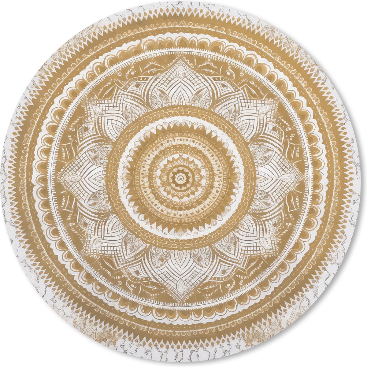 Muismat rond 50x50 cm - Mousepad Mandala - Bloemen - Goud - Wit - Design - Ronde muismatten