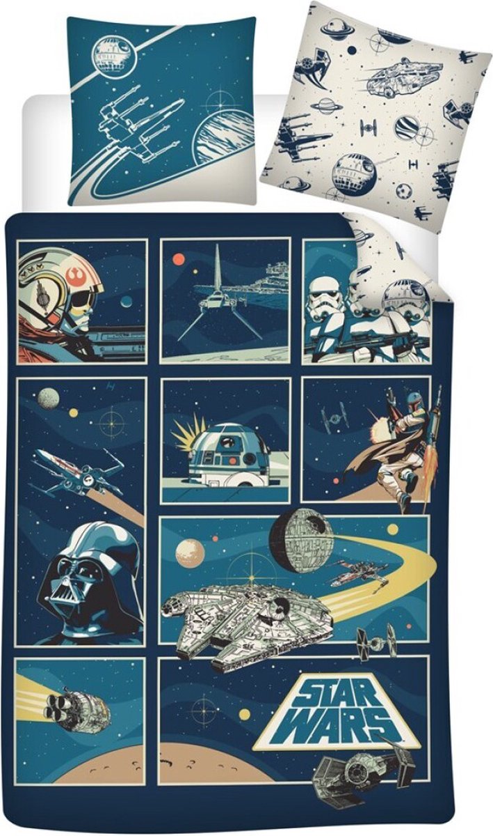 Star Wars Dekbedovertrek, Cartoon Frames - Eenpersoons - 140 x 200 + 65 x 65 cm - Katoen - Star Wars