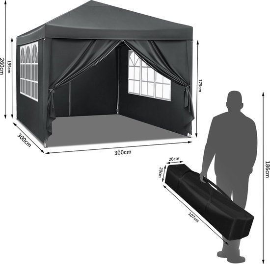 Waterdichte Partytent 3x3 Meter Opvouwbaar Paviljoen Met Zijpanelen waterdichte-partytent-3x3-meter-opvouwbaar-paviljoen-met-zijpanelen