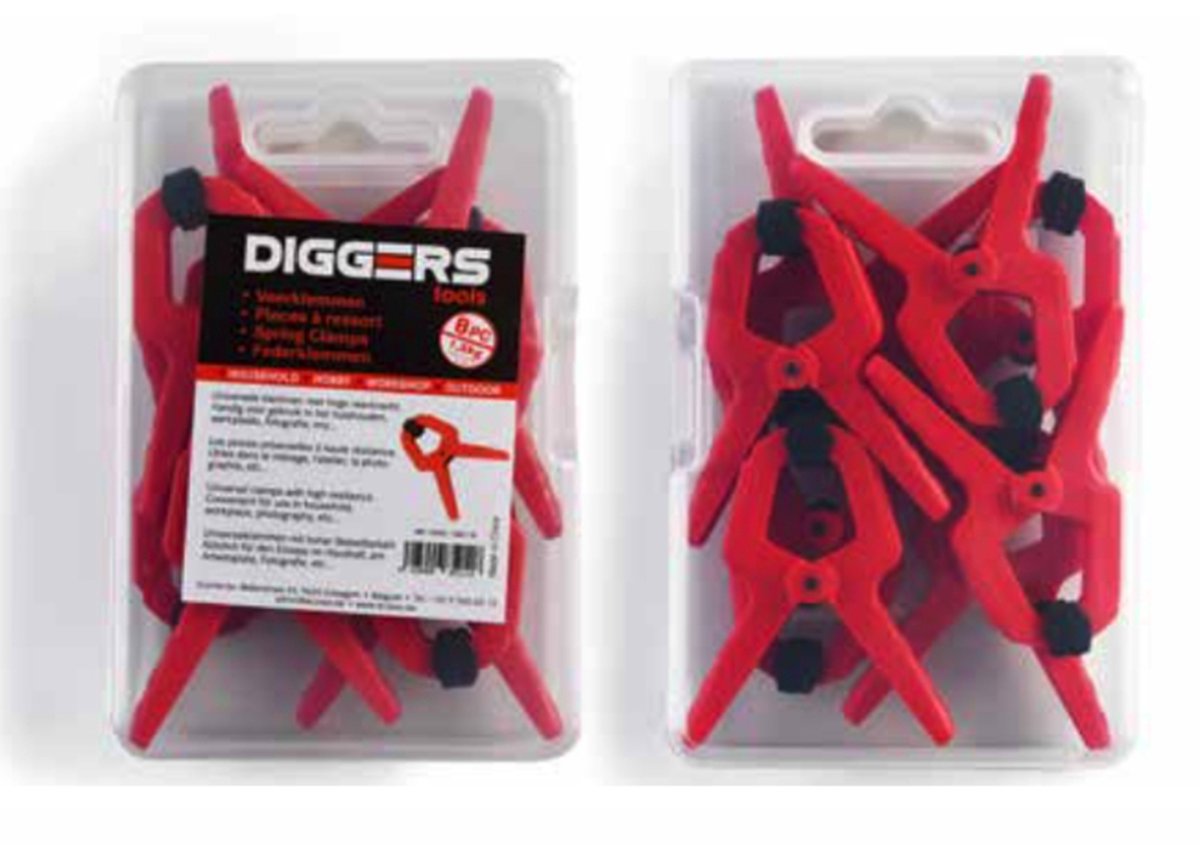 Diggers veerklemmen set klein 8 stuks in doosje