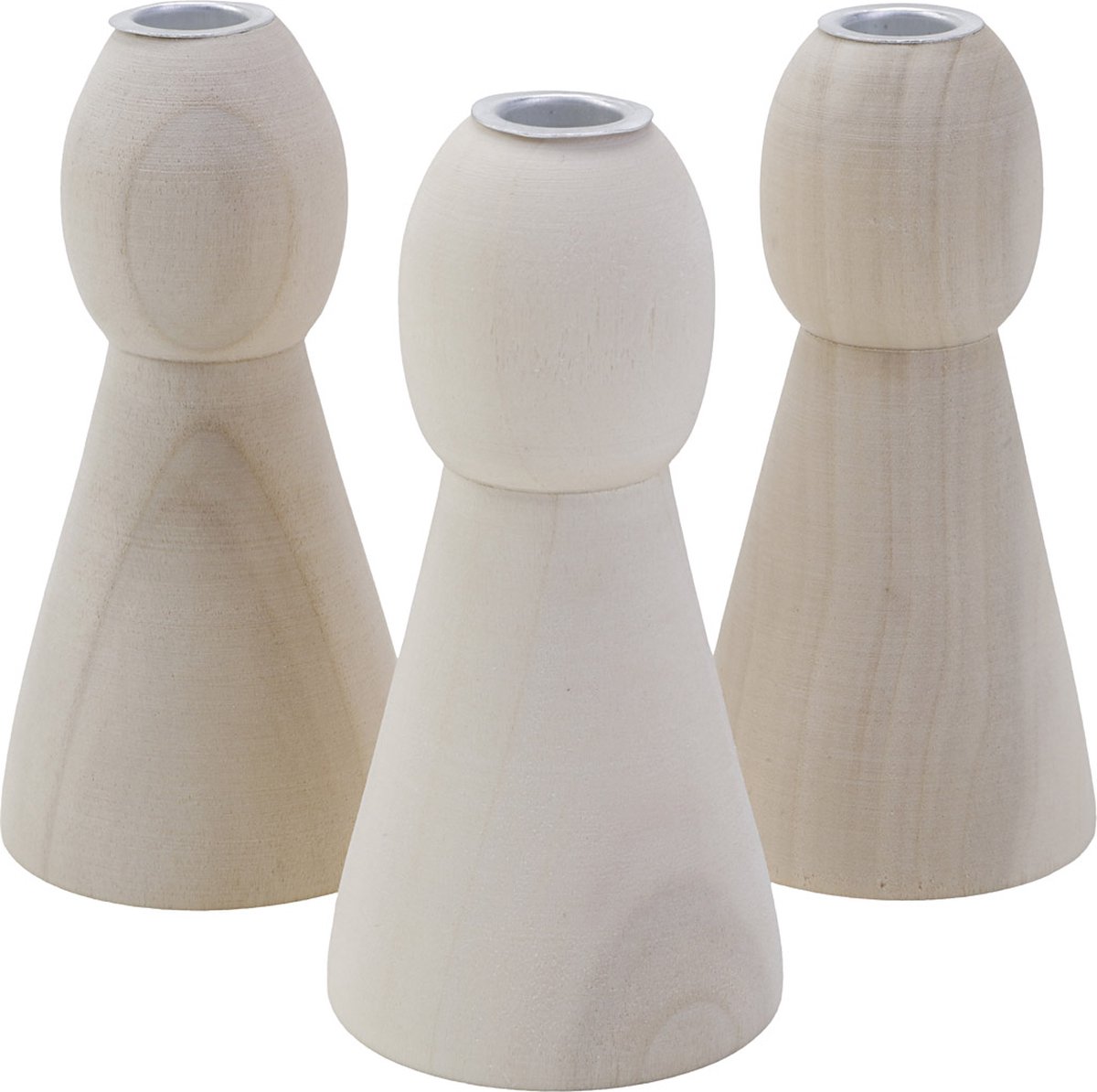 Conische houten kandelaars, H: 9,5 cm, 1 stuk