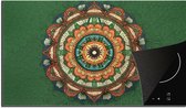 KitchenYeah® Inductie beschermer 90x52 cm - Mandala - Hippie - Bloemen - Oranje - Kookplaataccessoires - Afdekplaat voor kookplaat - Inductiebeschermer - Inductiemat - Inductieplaat mat