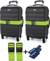 CADEBO 2x Kofferriemen + 2x Bagagelabels - 180 cm * 5 cm - Verstelbaar - Geschikt voor iedere koffer - Lime Blauw - Gratis Verzonden