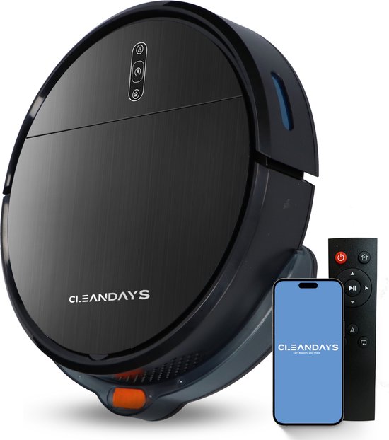CleanDays Robotstofzuiger D2-007 met Dweilfunctie - Met Laadstation - Dweilrobot - Huisdieren - Robot Stofzuiger - Stofzuiger Robot - Moederdag cadeau!
