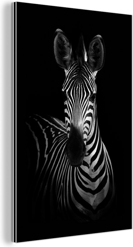 Wanddecoratie Metaal - Aluminium Schilderij Industrieel - Zebra - Dieren - Safari - Zwart - 20x30 cm - Dibond - Foto op aluminium - Industriële muurdecoratie - Voor de woonkamer/slaapkamer