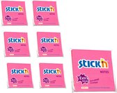 Stick'n 6 grote memoblokken - 101x101mm - extra sticky notes, gelinieerd, magenta, 6x 90 memoblaadjes