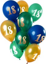 Folat - Ballonnen 18 Jaar Blauw-Groen-Goud 30 cm - 12 stuks