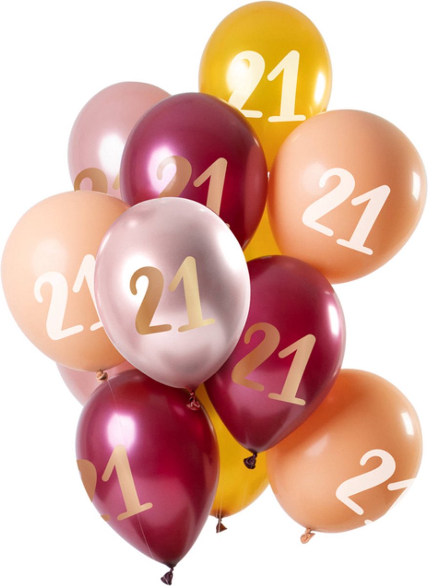 Folat - Ballonnen 21 Jaar Roze-Goud 30 cm - 12 stuks - Folat Party Products