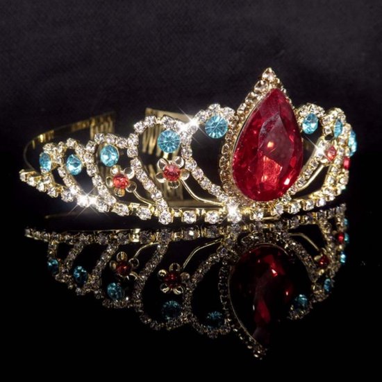 Fiory Tiara A17 rode steen| Tiara met strass steentjes| Kroontje bling bling| prinsessen kroontje| Diadeem| Haarsieraad met steentjes| rode steen