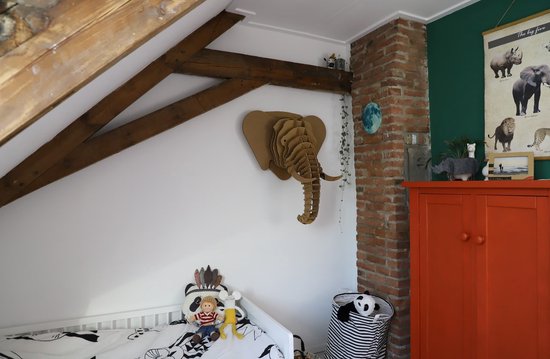 Decoratie - Kartonnen Dierenkop - Olifant - (Kinderkamer) Wanddecoratie - 80x65x4 cm - Hobbykarton - KarTent