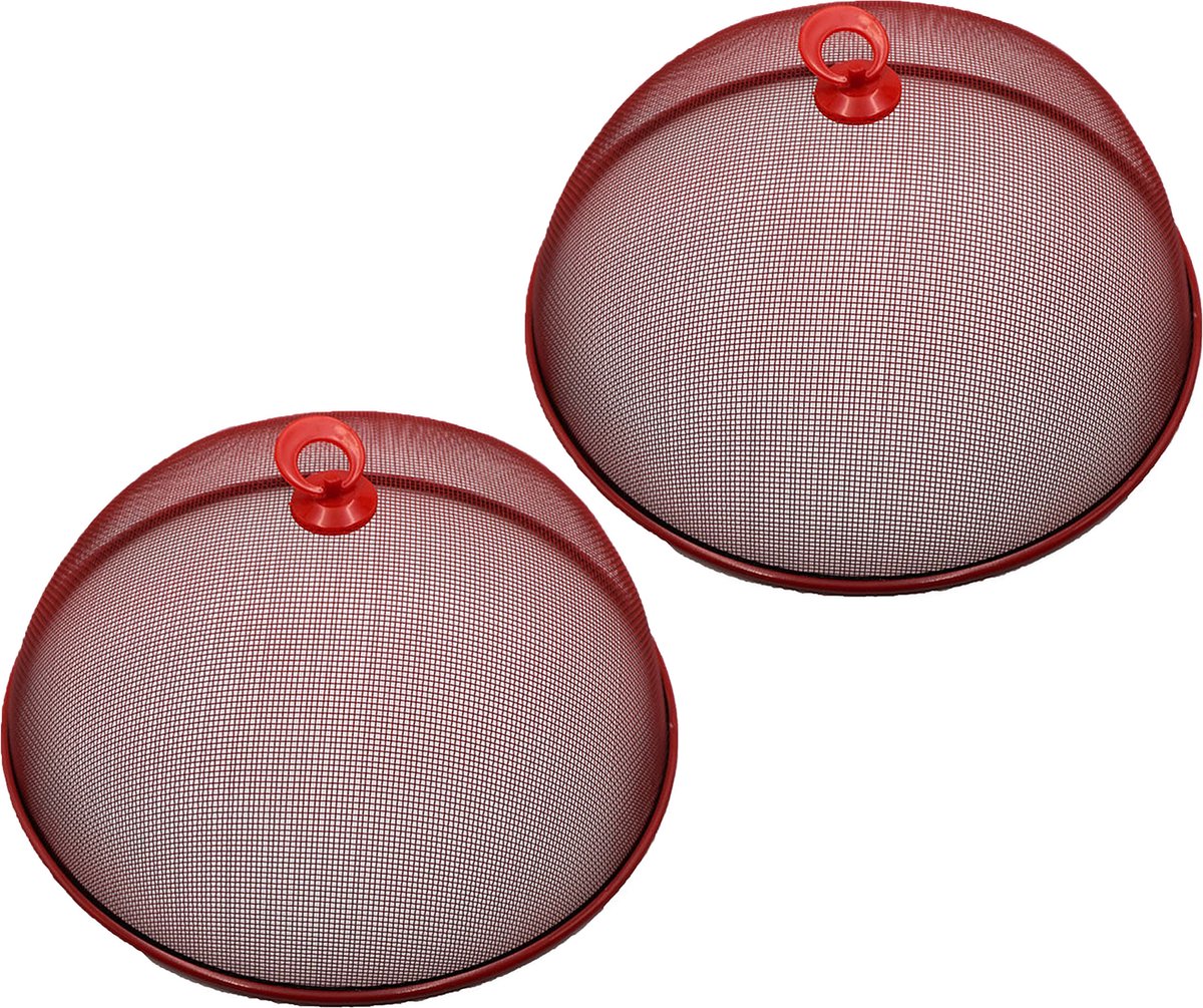 Haushaltshelden Vliegenkap/voedselkap - 4x - rood - metaal - D35 x H16 cm