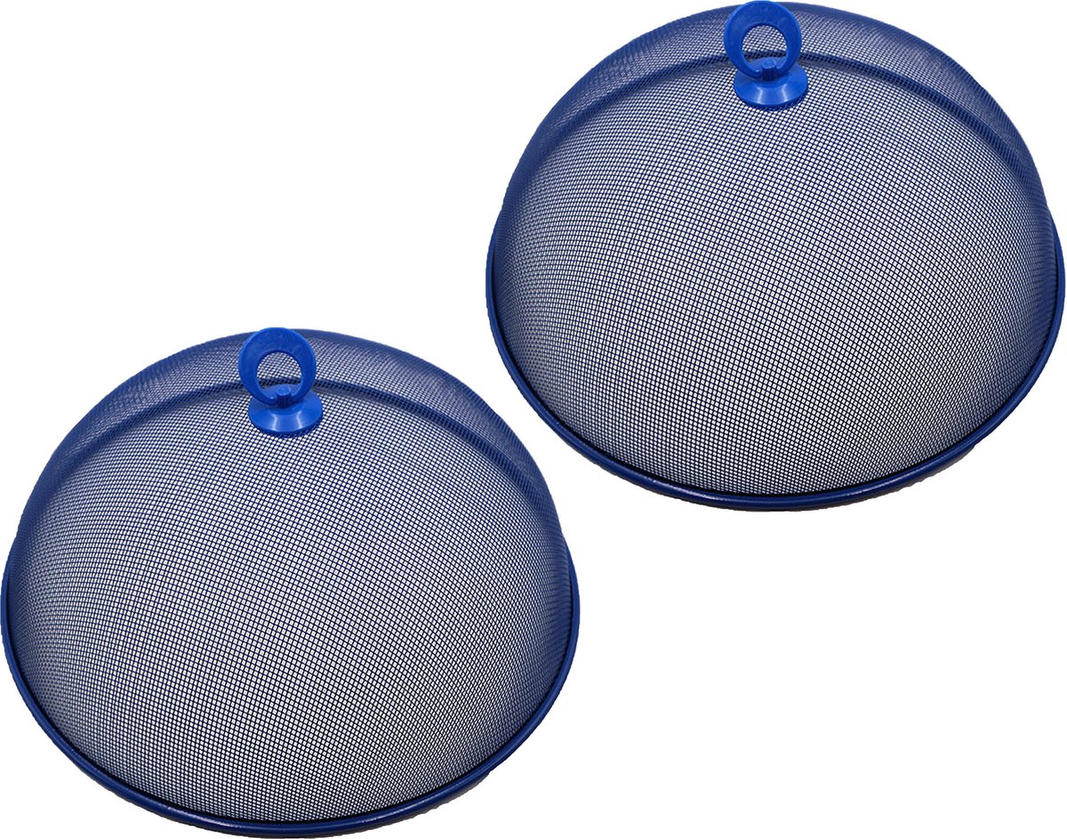 Haushaltshelden Vliegenkap/voedselkap - 4x - blauw - metaal - D35 x H16 cm