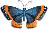 Pro Garden tuin wanddecoratie vlinder - metaal - oranje - 44 x 28 cm - muurvlinders