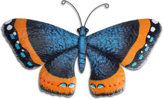 Pro Garden tuin wanddecoratie vlinder - metaal - oranje - 44 x 28 cm - muurvlinders