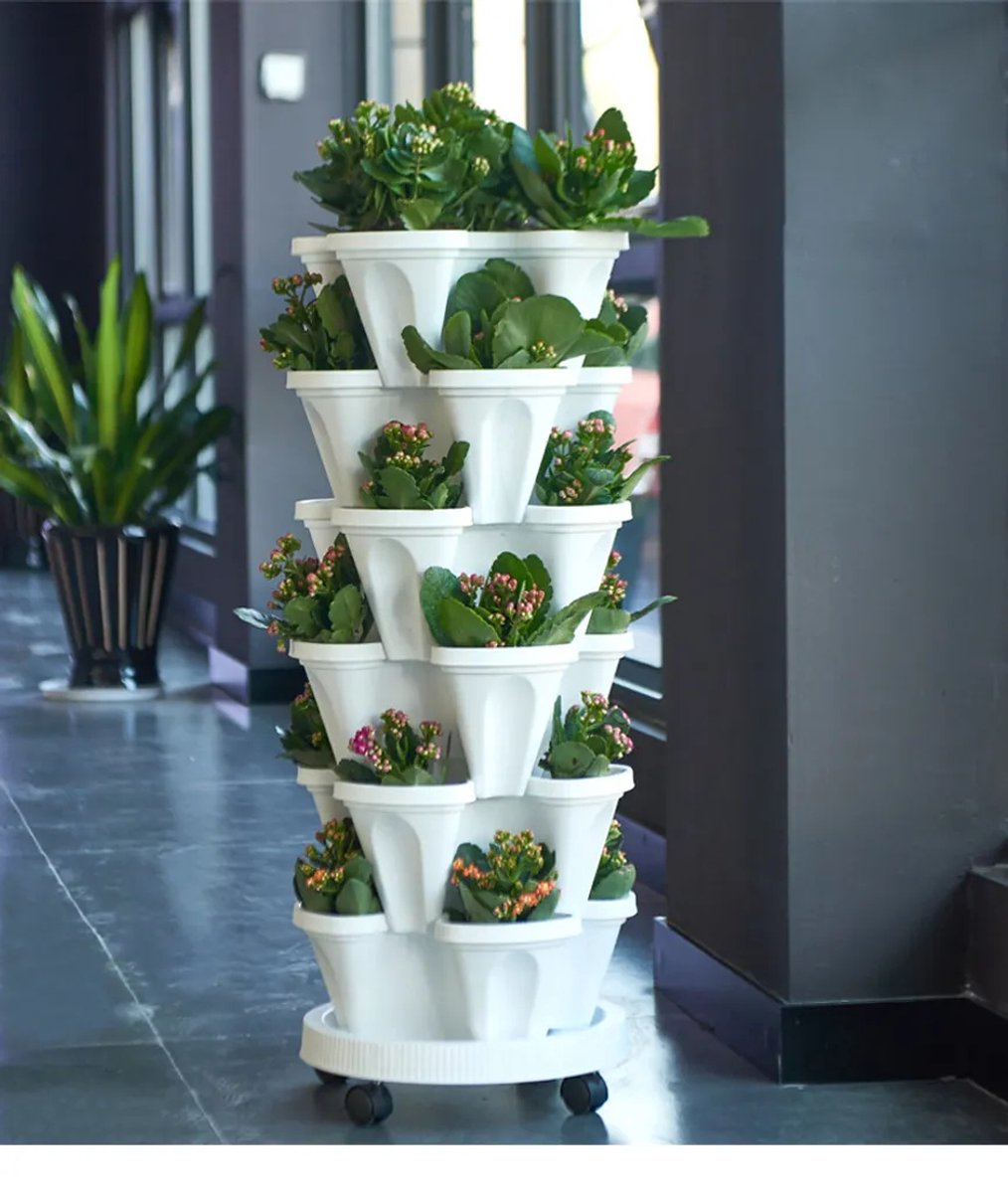 WADEO Plantentoren met stapelbare plantenpotten, verticale tuin met 6
