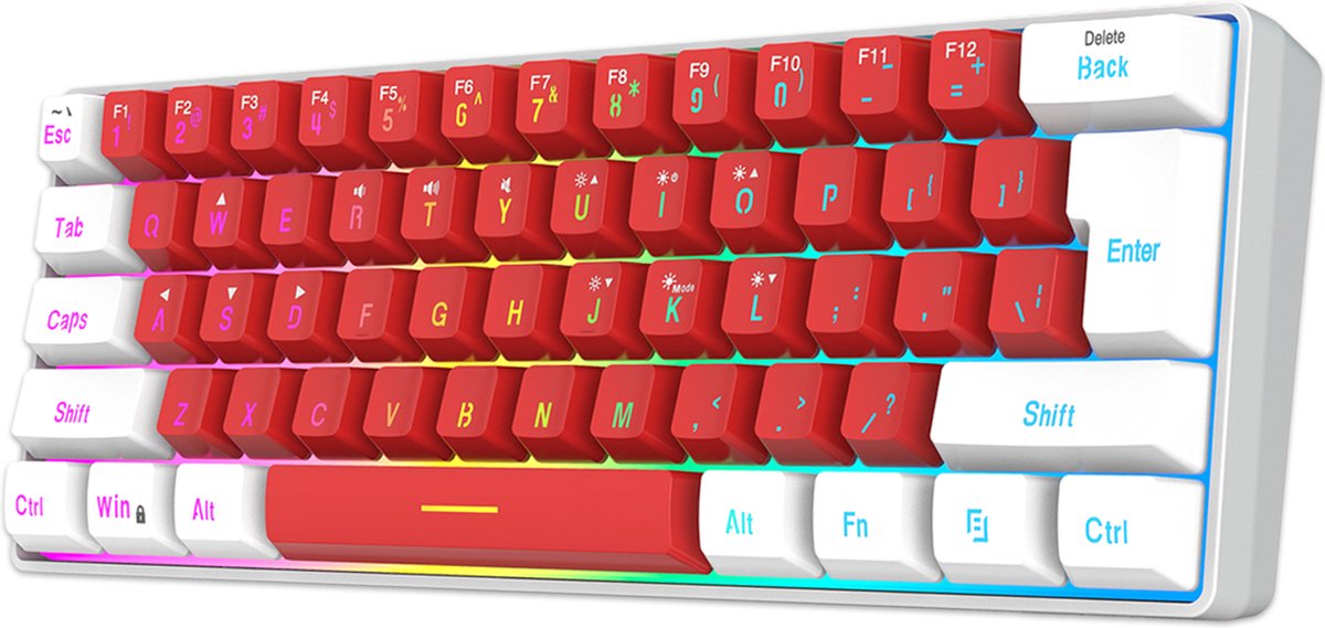HXSJ V700 RGB Membraan bedrade gaming toetsenbord - 61keys - Qwerty - Rood wit