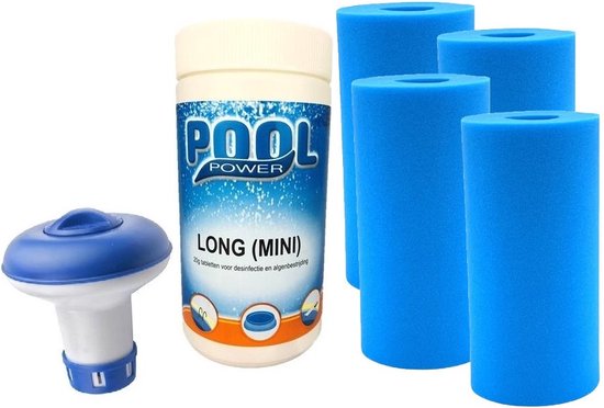4x Foam A filter cartridge voor Intex - set met 1kg chloortabletten en chloordrijver pakket