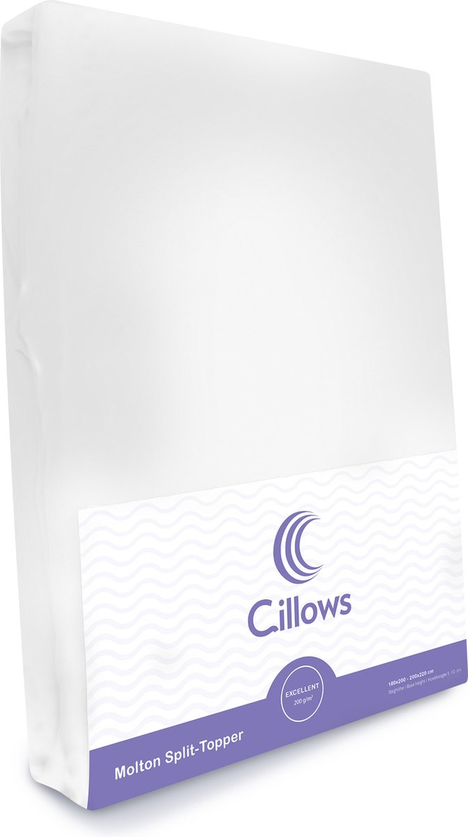 Cillows Premium Split Topper Molton Hoeslaken voor Topper - Katoen (stretch) - 160x220 cm - (t/m 10 cm hoogte) - Wit