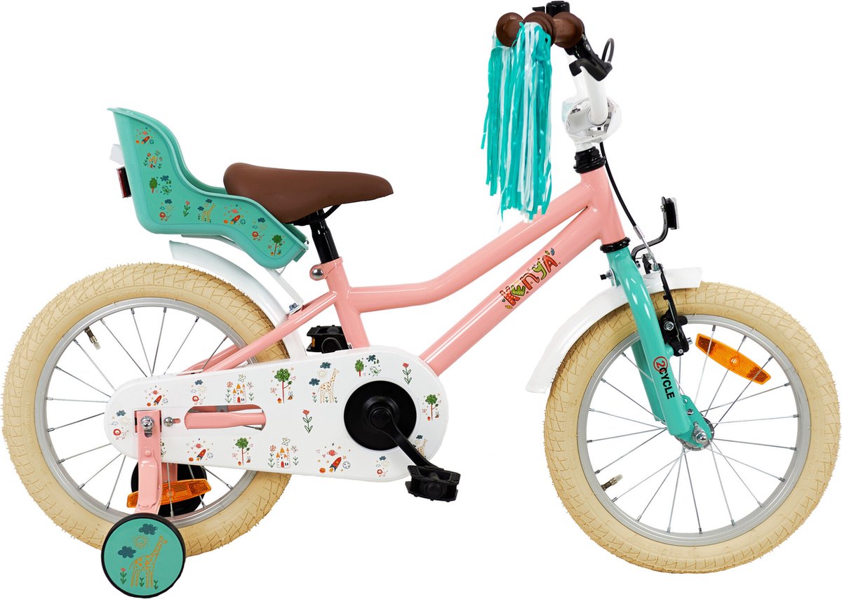 2Cycle Kenya - Kinderfiets - 16 inch - Roze - met Poppenzitje - Meisjesfiets - 16 inch fiets