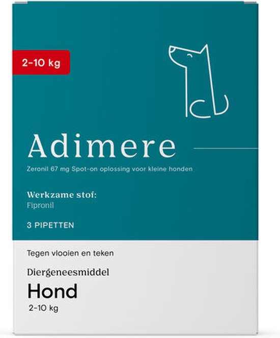Adimere Vlooien & Teken Druppels - 3 Pipetten - Vlooiendruppels Hond 2 - 10 kg - tot 2 maanden bescherming per Pipet - Werkzaam binnen 24 - 48 uur