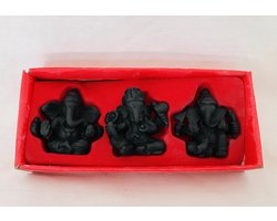 Set van 3 stuk Ganesha (ook wel Ganesh of Ganapati Tantra) 5x4.5x2.5cm zwart