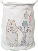 Speelgoedmand - Wasmand - Opberger - 35 x 45 cm - Wit met beer, konijn en balonnen
