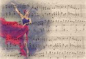 Fotobehang - Vlies Behang - Muzieknoten en Danseres - 254 x 184 cm